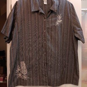 Bon Worth Gray and White Button Blouse